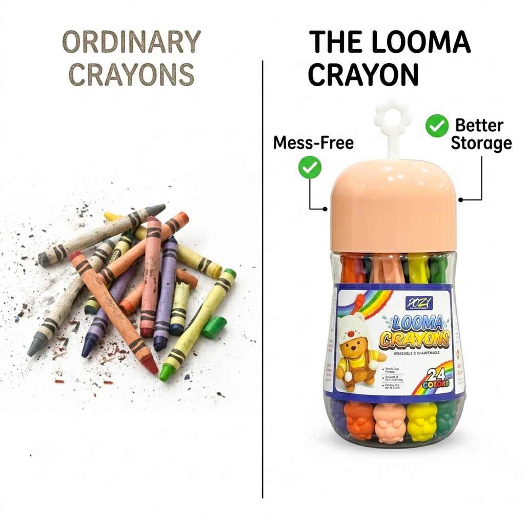 LOOMA Ergonomic Pinch-Grip Crayons – Erasable & Sharpenable