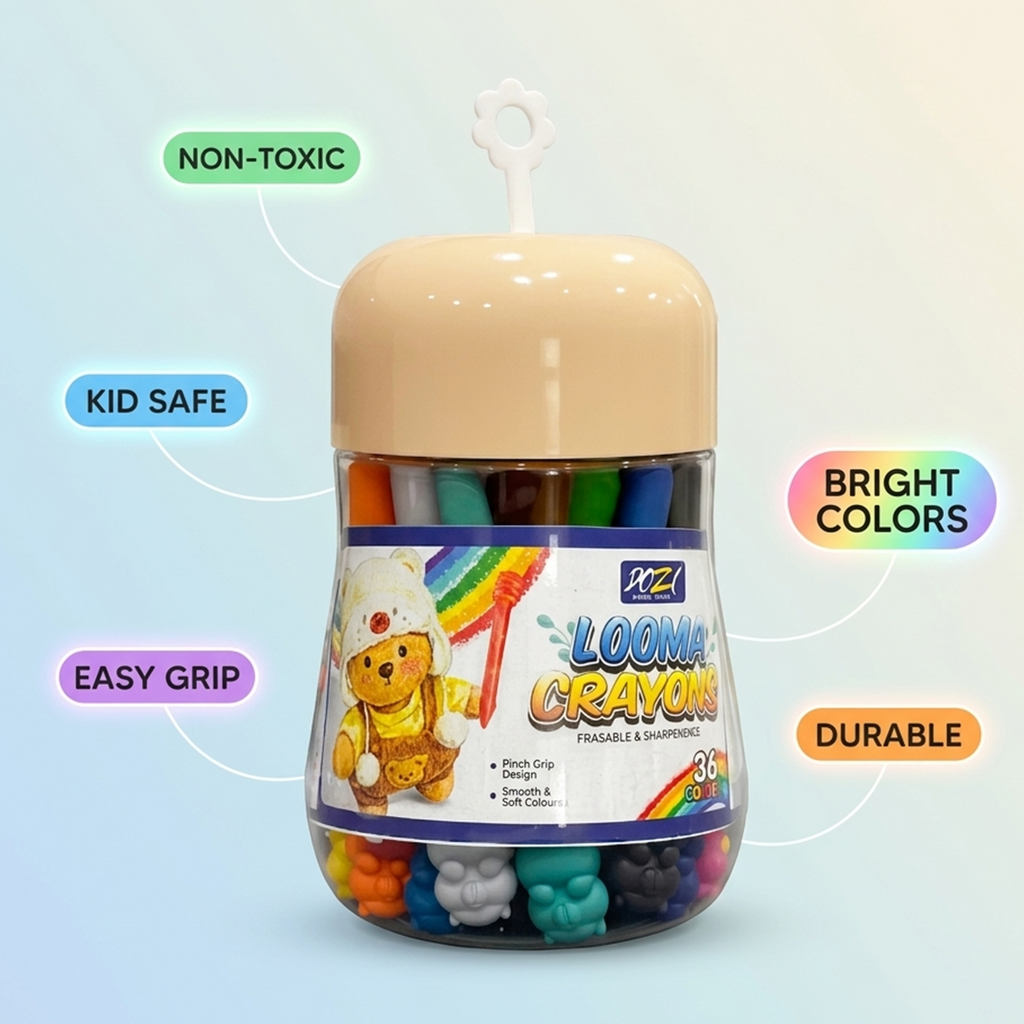 LOOMA Ergonomic Pinch-Grip Crayons – Erasable & Sharpenable