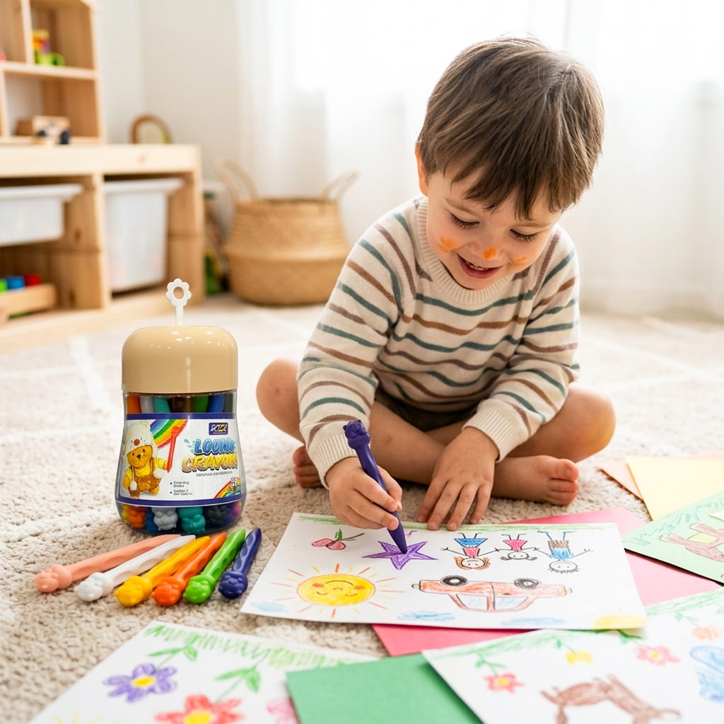 LOOMA Ergonomic Pinch-Grip Crayons – Erasable & Sharpenable