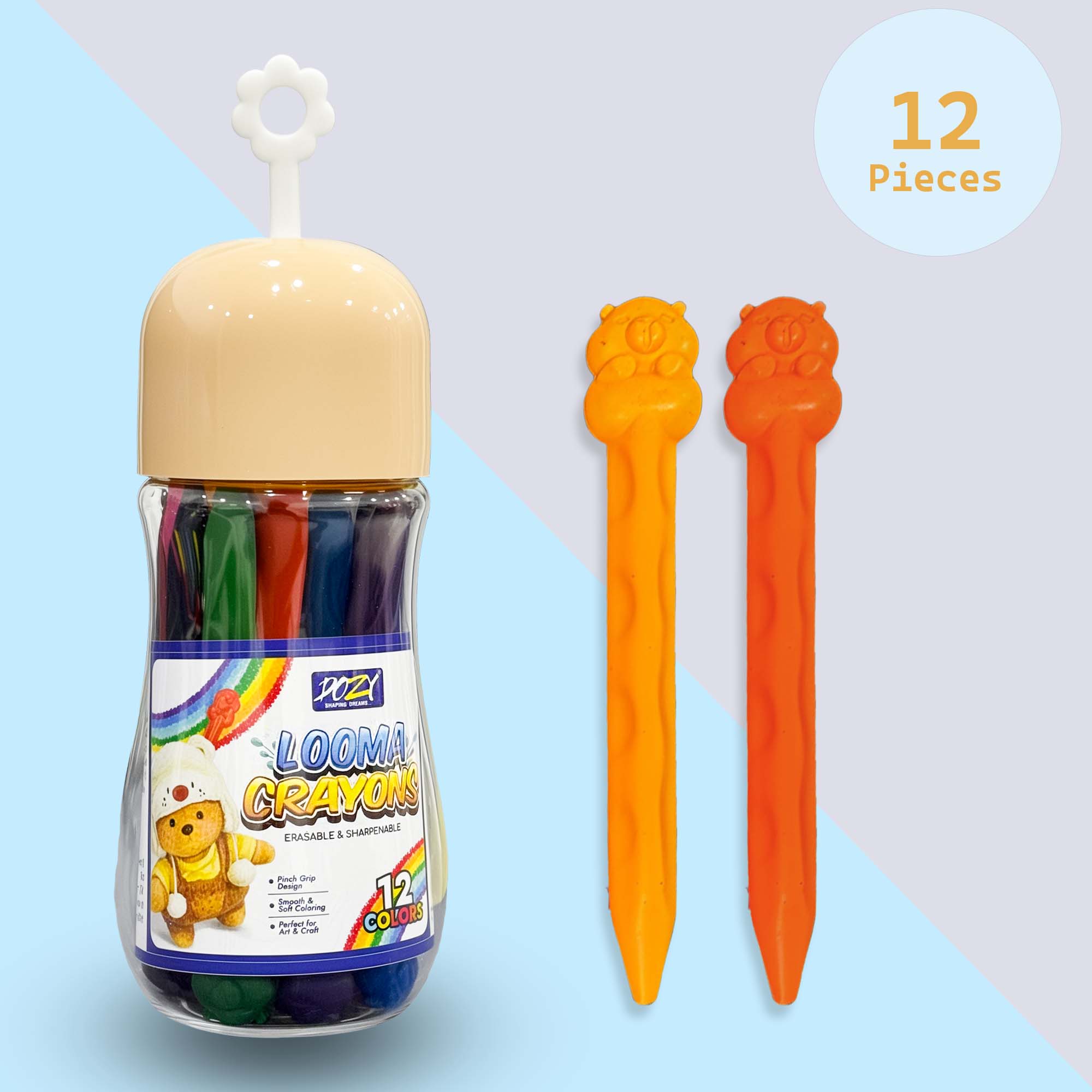 LOOMA Ergonomic Pinch-Grip Crayons – Erasable & Sharpenable